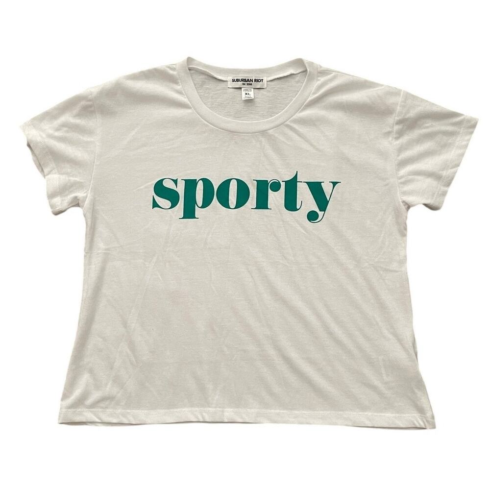 New Suburban Riot Youth Girls XL Sporty White Cropped Short Sleeve T-Shirt
